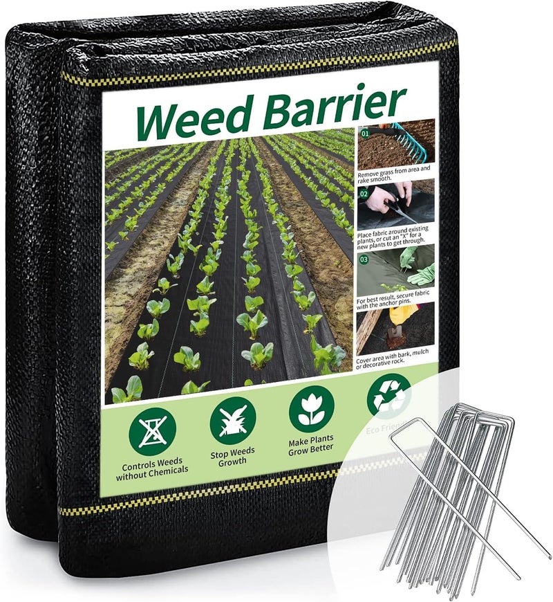 Sunocity Store 1.3ft x 50ft Durable Weed Barrier Fabric, 3oz Heavy-Duty Landscaping Fabric, Permeable Ground Cover for Garden, Lawn, and Outdoor Projects, Easy to Install, with 15 Staples - Image 1